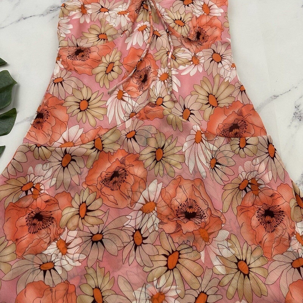 Karin Stevens Womens Vintage Y2k Slip Dress Size 6 Petite Pink Daisy Floral - Picture 3 of 9